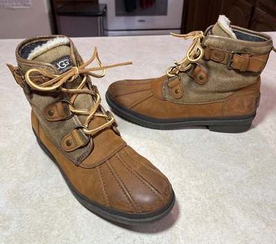 Botas UGG Mujer Cecile Duck 7 Marrón Impermeable Cuero 1007999 Forradas Fieltro Foto 1 de 4