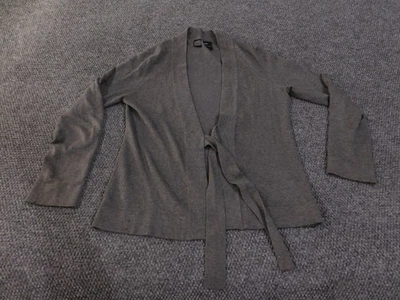 Saks Fifth Avenue Sweater Womens Medium Gray Open Front Tie Waist Cardigan Knit - Image 1 of 4