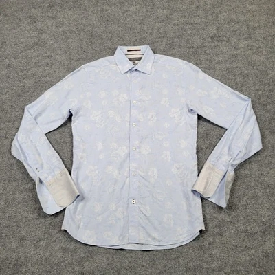 Camisa Ted Baker Para Hombres 15 Azul Claro Calce Moderno Vestido Floral Manga Larga Botón Foto 1 de 4