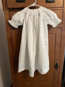 Smocked White Gown With Blue Embroidery Baptism Flower Girl Easter Dress - Picture 1 of 3