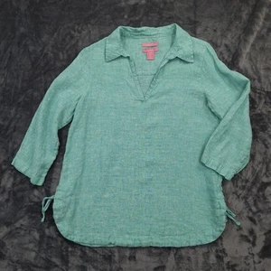 Isaac Mizrahi 100% Linen Blouse Womens Small Green Coastal Cottagecore Top - Picture 1 of 9