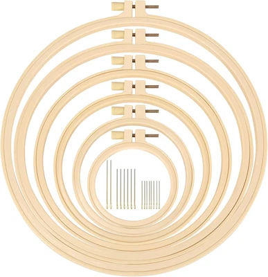 6 Pcs Embroidery Hoop 6 Size, Round Plastic Cross Stitch Hoop with 16 Needles - Image 1 of 4