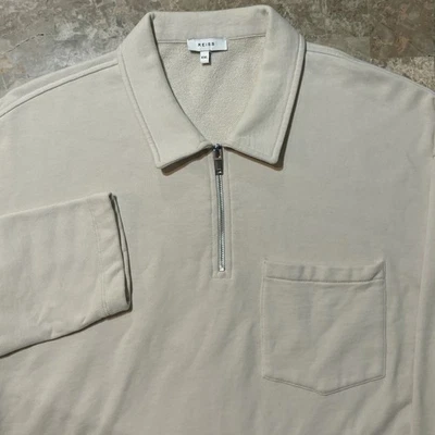 Suéter Polo Reiss Para Hombre 2XL Beige Manga Larga Cuello Cuarto Cremallera Terry Francés Foto 1 de 4