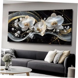 White Orchid Canvas Wall Art - Modern Floral Picture for Living Room, Bedroom - Picture 1 of 8