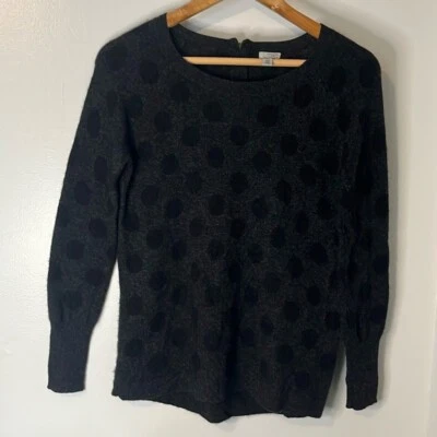Halogen 100% Cashmere Black & Charcoal Gray Polka Dot Sweater w Zip Back Sz S - Image 1 of 4