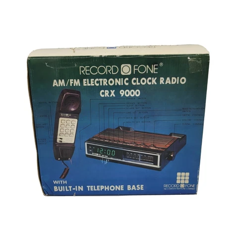 Vintage Record O Fone AM/FM Electronic Clock Radio CRX 9000 Telephone New Cover