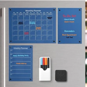 Acrylic Magnetic Calendar Set Monthly Weekly Planner Dry Erase Markers List OW - Picture 1 of 8