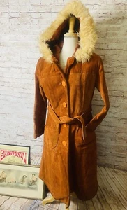 Rare Vintage Orange Suede Penny Lane Coat 70’s Mod Retro Handmade M/L BEAUTIFUL! - Picture 1 of 16