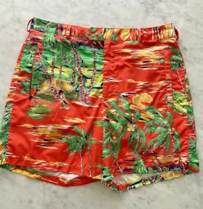 Pantalones Cortos RLX RALPH LAUREN Para Hombre Naranja Hawaiano Estampado de Surf Talla Mediana - Imagen 1 de 5