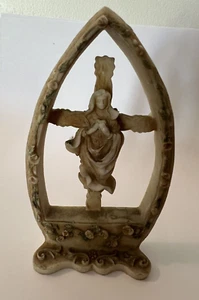 Our Lady of Grace Catholic Rose Virgin Mary on Cross Resin Statue 5" H x 2.75" W - Picture 1 of 7