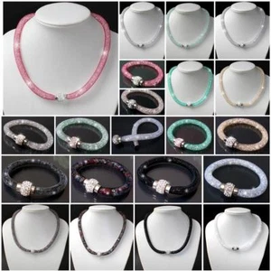 Collier Kette Armband Strass Netzschlauch Magnetverschluß Edelstahl Damen VS16 - Bild 1 von 96