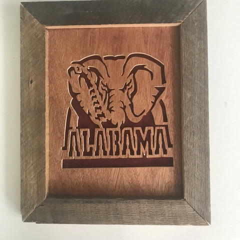 Vintage University Alabama Laser Cut Wood Framed Picture Crimson Tide Elephant Cover