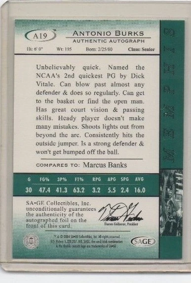 Antonio Burks # 204 / 250  Autograph Auto Blue Ink Memphis Orlando Magic - Image 1 of 1