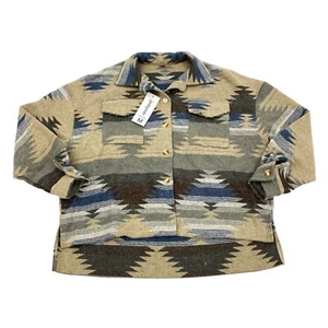 Springrain Womens Size M Long Sleeve Button Down Shirt Shacket Aztec Print Beige - Picture 1 of 13
