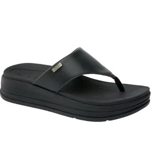 Reef CJ6479 Women's Aura Serenity Black Slip-On Wedge Platform Thong Sandal - Picture 1 of 9
