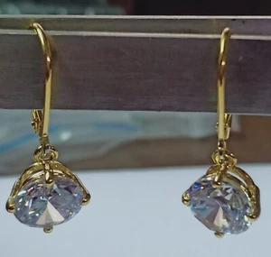 2.00 Carat Two Moissanite Women's Drop Dangle Earrings 14K Yellow Gold Plated - Picture 1 of 8