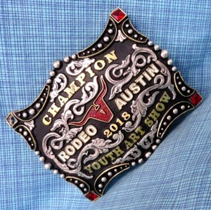 2018 Rodeo Austin Youth Art Show Champion Belt Buckle Creative Awards    .QRT773 - Picture 1 of 11