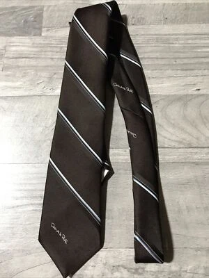 Corbata para hombre Oscar de la Renta marrón a rayas mezcla de poliéster W15 Foto 1 de 4