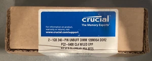 Crucial 2 1GB 240 Pin Unbuff DIMM 128Mx64 DDR2 PC2-6400 CL4 with LED EPP Kit of - Picture 1 of 2