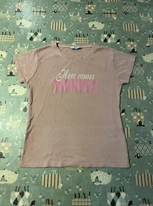 Girls pink slogan T-shirt 'Here Comes trouble' - 14-15 years / 164-170cm - Picture 1 of 4