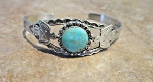 JOYFUL !!!  Old 1950's Navajo Sterling Morenci Turquoise THUNDERBIRD Bracelet - Picture 1 of 12
