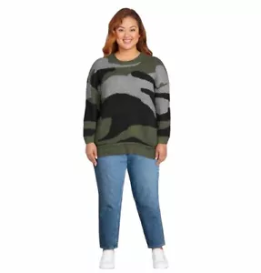 Terra Sky Camo Print Sweater Crew Neck Long Sleeves Womens Size 2X NWOT - Picture 1 of 11