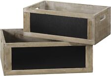 Set of 2 Rustic Brown Wood Nesting Storage Crates w/ Chalkboard & Cutout Handles