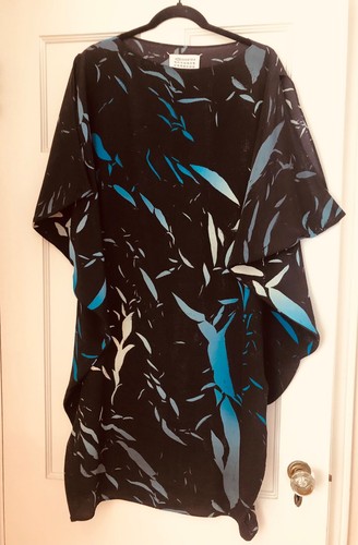 Abito a bozzolo in seta Maison Margiela stampa nera e blu taglia 42