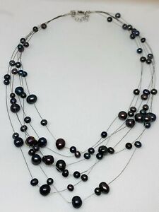 Fabulous Unusual Multi Cultured Pearls 6 Layers Necklace 925 Solid Silver #20303