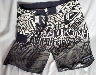 Vintage NOS QuikSilver Black & White Swim Trunks Shorts NWT MSRP 89.95 LARGE 36 - Image 1 of 4