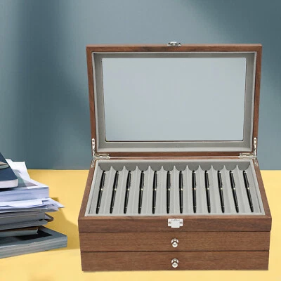 34 Slots Walnut Wood Fountain Pen Display Case Holder Pen Display Box Storage  - Image 1 of 4