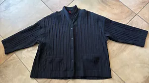 Chaqueta Camisa BLANQUE Negra Plisada Art-to-Wear Lagenlook 1 Talla Grande $310 #S - Imagen 1 de 8