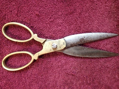 LARGE ANTIQUE 1800-s SIGNED DECORATED BRASS HANDLES SCISSORS SWEDEN SWEDISH - Image 1 of 4
