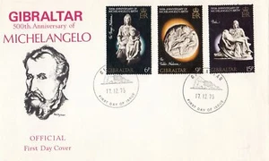 Gilbraltar Scott 326-8 FDC - Michelangelo, 500th Anniv. - Picture 1 of 1