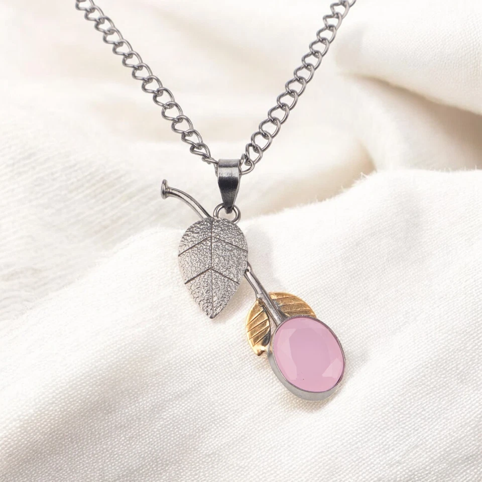 Colgante de joyería hecha a mano de plata de ley 925 con piedras preciosas de calcedonia rosa para regalo Foto 1 de 1