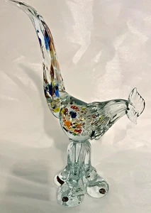 Großer handgeblasener Murano Glas Fasan Vogel mit Purpur, Kobalt, Smaragd 14 Zoll - Bild 1 von 11