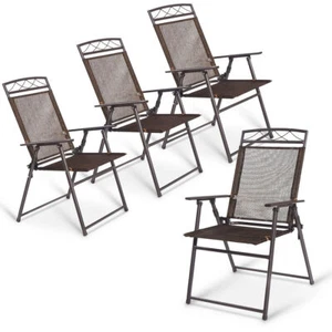 Costway 4PCS Folding Steel Sling Chairs Textilene Camping Deck Outdoor Picnic - Picture 1 of 7