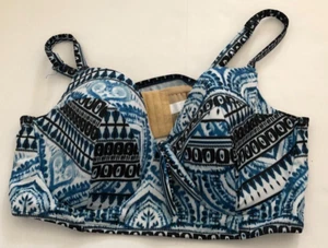 Swim By Cacique Bikini Top Blue/White Lightly Lined No Wire Tie Back Size 44DDD - Picture 1 of 3