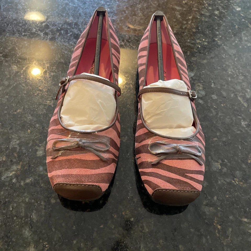 Hanna Andersson Pink Brown Zebra Striped Ballet Flat Mary Janes sz 36/3.5-4, New - Image 1 of 4