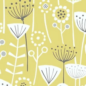 Oilcloth Tablecloth Ochre ground White , Black Flowers Coated Cotton Wipe clean - Picture 1 of 2