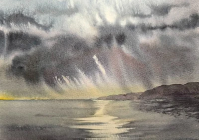 Pintura Original Paisaje CIELO NUBLADO MAR Obras de Arte Moderno Paisaje Marino Artes Regalo A5 Foto 1 de 4