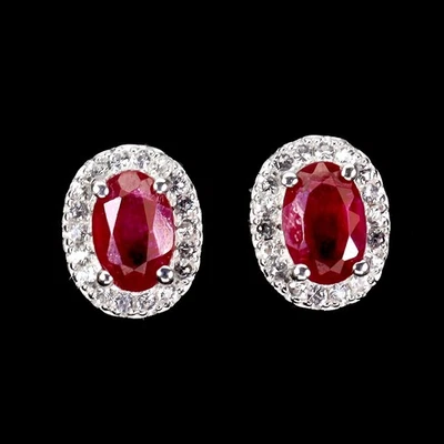 925 Sterling Silver Earrings Oval Ruby 6x4mm Topaz Natural Gemstone Jewelry - Image 1 of 4