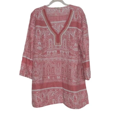 Túnica Charter Club de lujo de lino con cuentas para mujer talla grande rosa mangas 3/4 camisa Foto 1 de 4