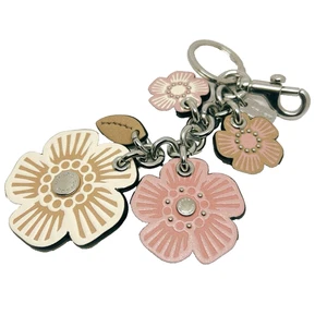 Coach Teerose Mix Blume Taschenanhänger Schlüsselanhänger Scharnier Silber Elfenbein Rosa - Bild 1 von 6