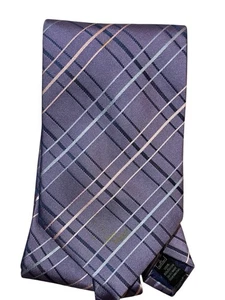 George Collection Men’s 100% Silk Classic Purple Plaid Pointed Neck Tie - Picture 1 of 9