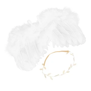 1 Set Angel Wing Leaves Headband Decors Girl Christmas Costume Photo Prop - Picture 1 of 12