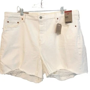 Levi’s White High Rise Distressed 501 Button Fly Jean Shorts Size 20W NWT Womens - Picture 1 of 10