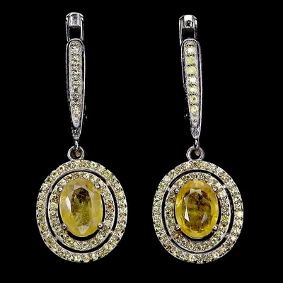 Pendientes de plata de ley 925 zafiro amarillo ovalado 8x6 mm piedras preciosas de zafiro Foto 1 de 4