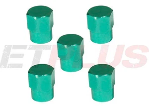 5 x Green aluminium alloy Tyre Valve Dust Caps 4 +1 - Picture 1 of 1