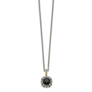 14k/Silver Two-Tone Sterling Silver 14k 14kt Polished Onyx Necklace 2mm 18 inch - Picture 1 of 2